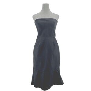 Lela Rose Dress Size 2 Black Wool Silk Cocktail Vintage Y2K Strapless Fluted Hem